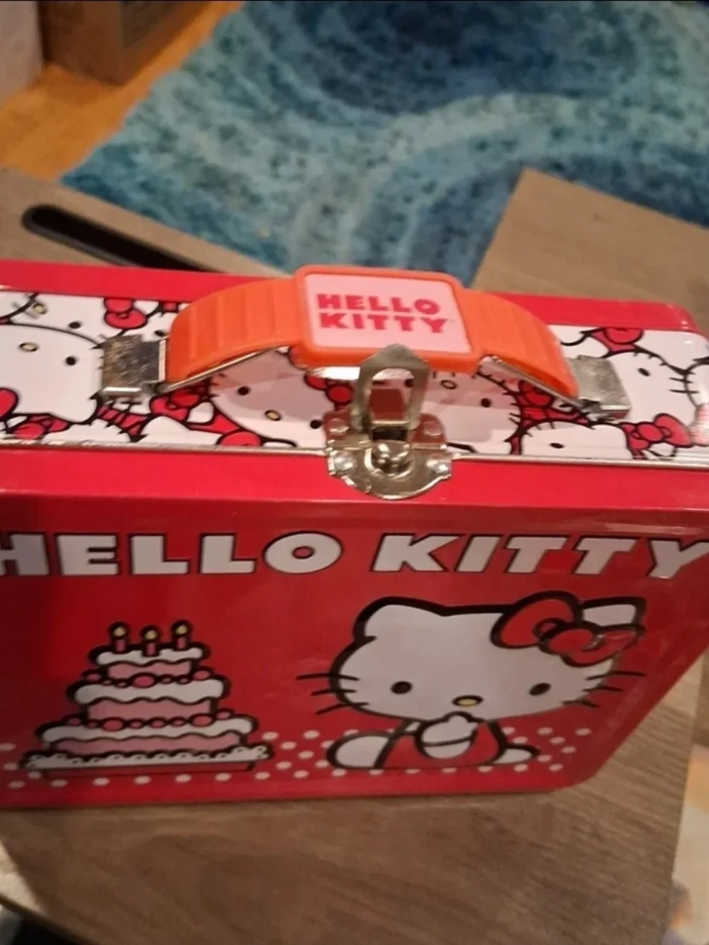Sanrio Hello Kitty Birthday Cake Embossed Metal Tin Lunch Box